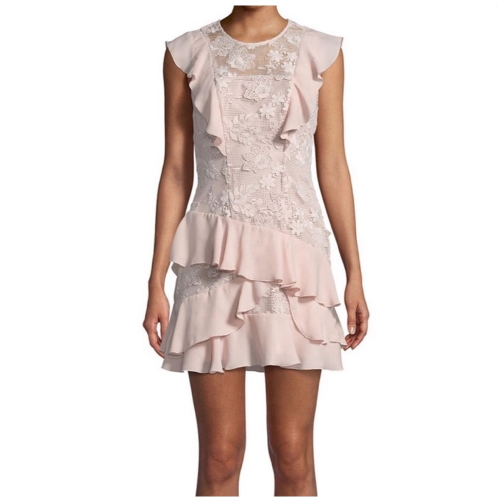 Parker Gabriel Dusty Light Pink Lace Ruffle Mini Dress size 0 worn once